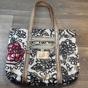 Coach Poppy Floral Bag with Gold Accents